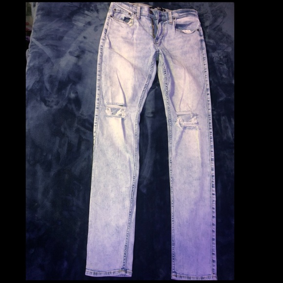 Blue knee ripped jeans stacked loose tight fit - Picture 2 of 3